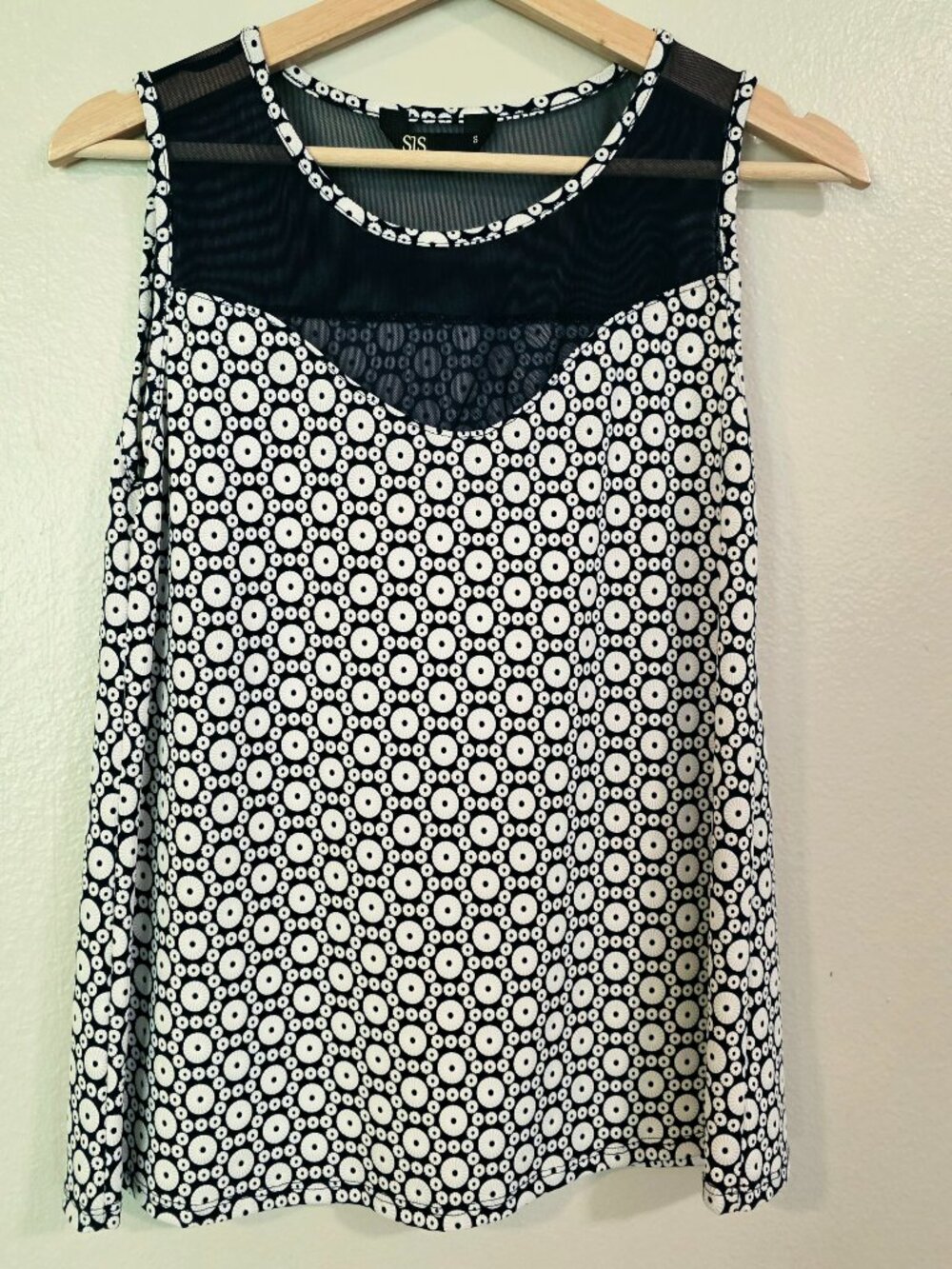 SJS Navy and White Circle Print Sleeveless Top